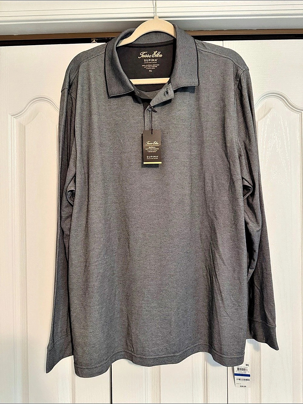 Tasso Elba LS Lux Polo Long Sleeve Gray XL